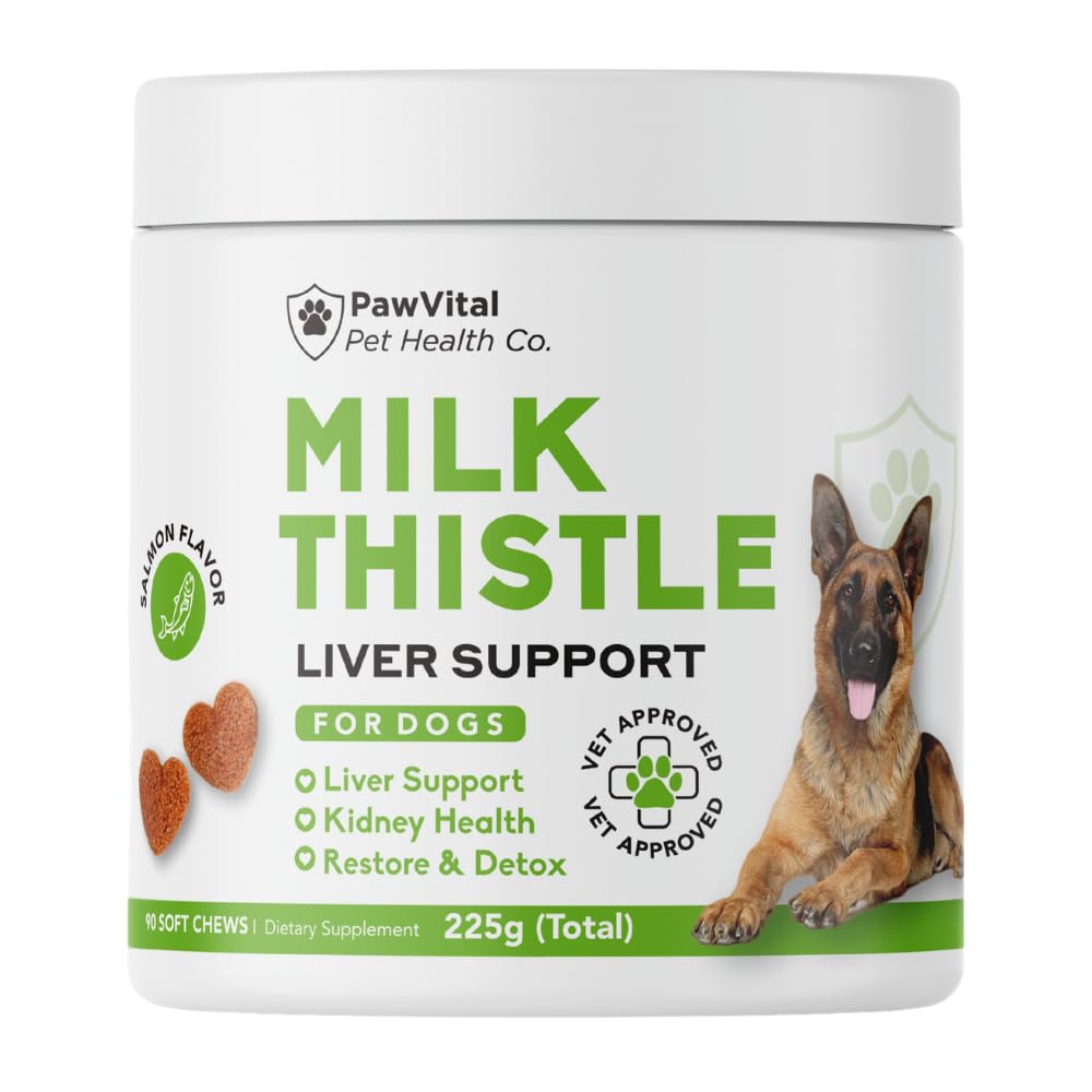 Thistle de lait pour chiens - Max Strength Liver Support Chews, Wild Alaskan Salmon Oil & Curcumin - Kidney Detox & Hepatic Support - Natural Liver Support Chews Made with Real Chicken, Choline & NAC