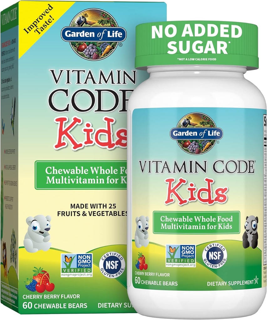 Garten des Lebens Vegetarische Multivitamin-Ergänzung für Kinder - Vitamin-Code Kids Kaubare Raw Ganze Nahrung Vitamin mit Probiotika, 60 Kaubare Bären