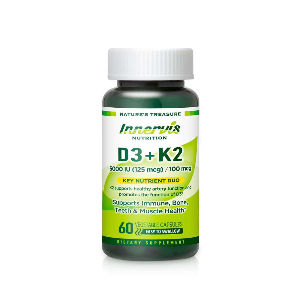 Vitamin D3 5000 IU + K2 MK-7 100mcg – Knochen, Herz- und Immununterstützung, leicht zu schlucken, 60 Kapseln