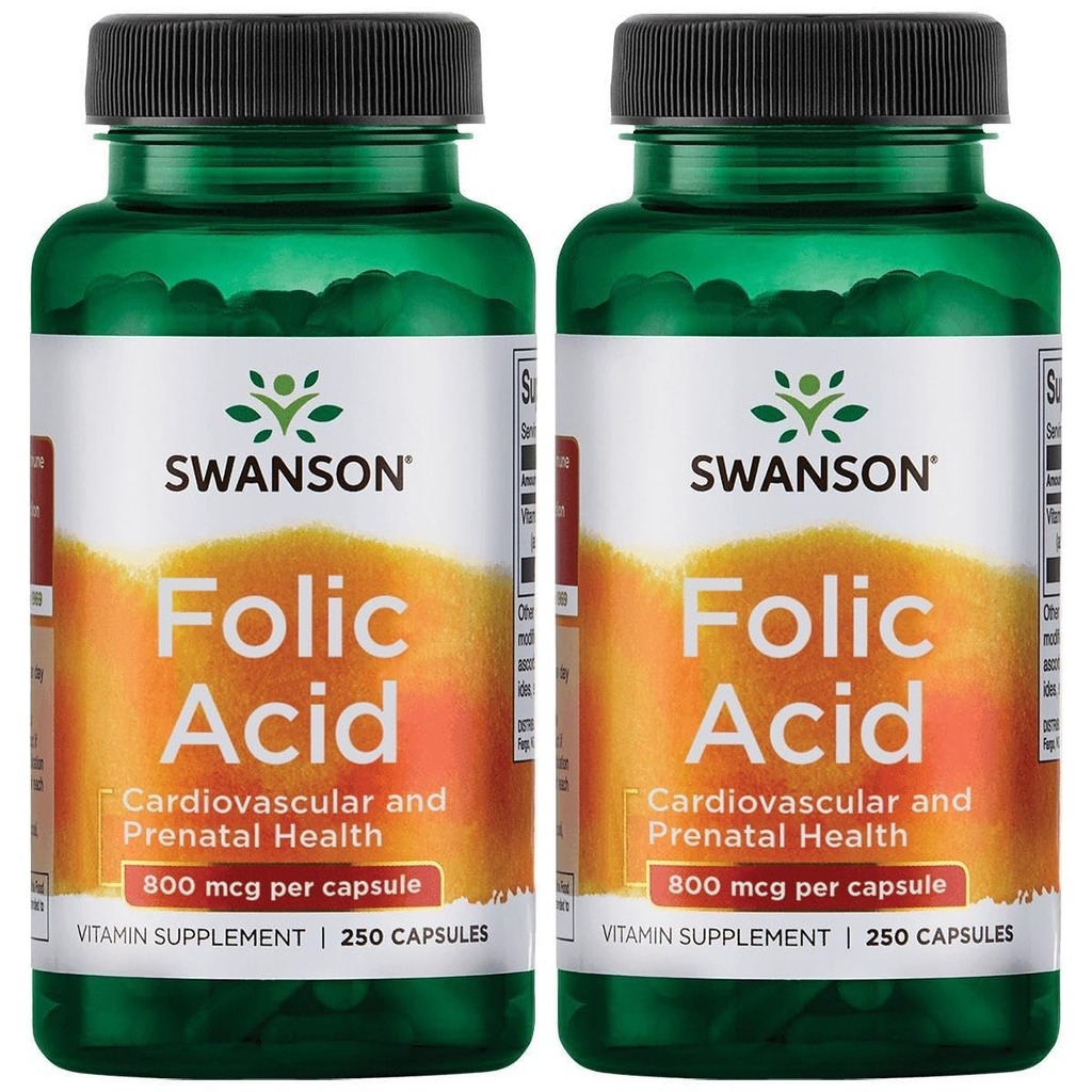 Swanson Folic Acid 800 mcg (1Vitamin 335 mcg Dfe Folate) 250 Kapseln (2 Packung)