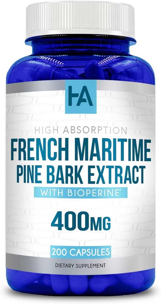 Französisch Maritime Pine Bark Extrakt Kapseln | Französische Pine Bark Extrakt Ergänzung mit BioPerine für Enhanced Absoprtion Standardisiert zu 95% Proanthocyanidine | Vegan Non-GMO Soy Free (200 Kapseln)