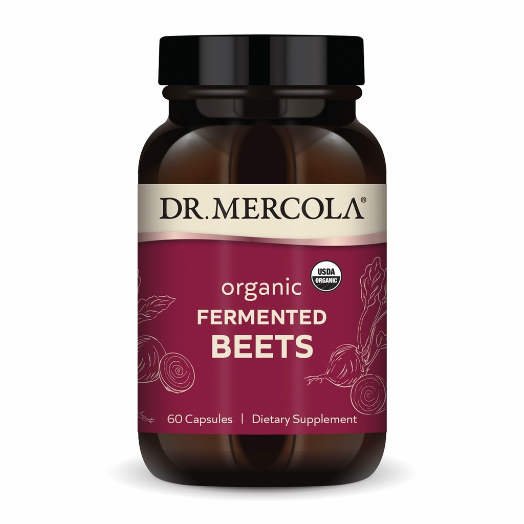 Dr. Mercola Organic Fermented Beets - Nitric Oxide Support - USDA Organic, Non-GMO, Gluten-Free & Soy-Free - 60 Kapseln