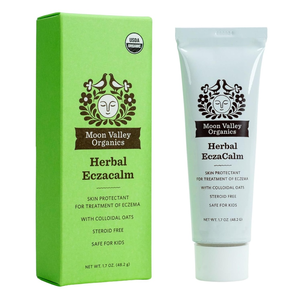 Moon Valley Organics Eczacalm, Eczema und Psoriasis Cream, pflanzliche Hautpflege Salbe für trockene und juckende Haut, Lotion mit kolloidalen Hafer, Bienenwachs und Aloe Vera, 1,7 Unze