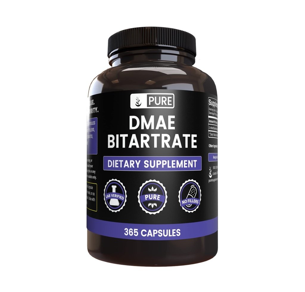 Pure Original Zutaten DMAE Bitartrate (365 Kapseln) Kein Magnesium oder Reisfüller, Immer rein, Lab Verifiziert