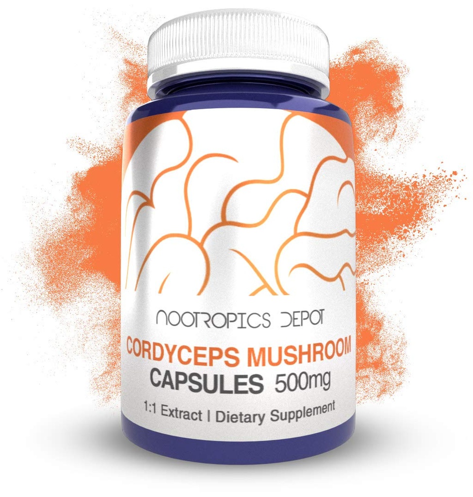 Nootropics Depot Cordyceps Mushroom Capsules | 500mg | 180 Count | Cordyceps | Whole Fruiting Body Mushroom Supplement | Unterstützt gesundes Immunsystem