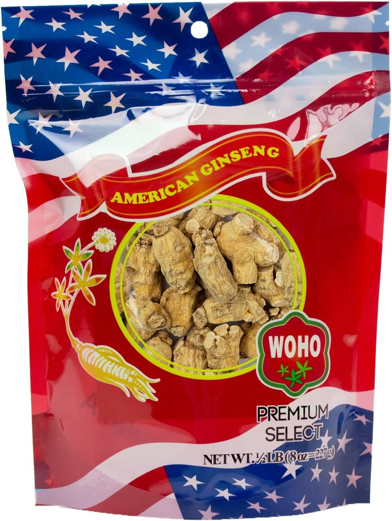 WOHO Short Extra Large American Ginseng Roots 8 Unze Tasche