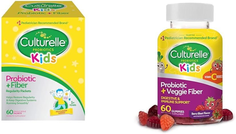 Culturelle Kids Probiotic + Fiber Packets 60 Count & Daily Probiotic Gummis 60 Count - Verdauungs- und Immungesundheit