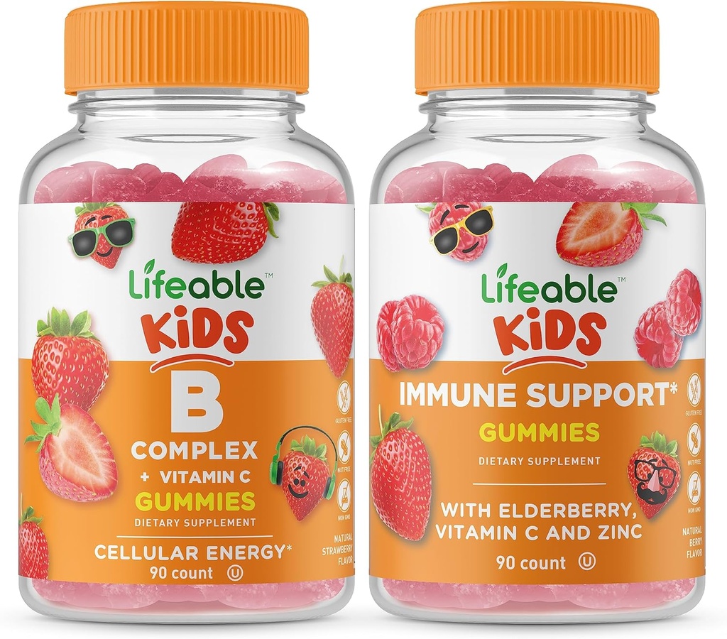 Lebensfähig B Complex Kids + Immune Support Kinder, Gummie Bundle - Große Verkostung, Vitamin-Ergänzung, Glutenfrei, GMO frei, Kaugummi