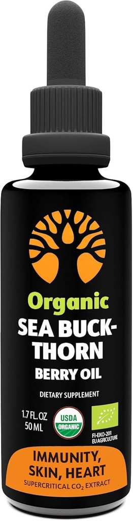 Bio Sea Buckthorn Oil – 50-Day Supply – Omega 7 9 – Non-GMO, Vegan