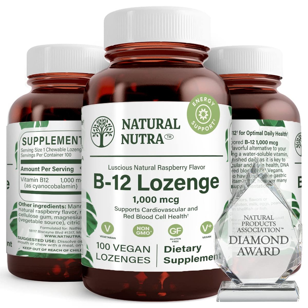 Natürliche Nutra Vitamin B12 Ergänzung, hilft, Energie Level zu erhöhen, essentiell für gesunde Nervensystem, hilft Mood und psychische Gesundheit zu verbessern, unterstützt Herz-Kreislauf-System, 100 Lozenges