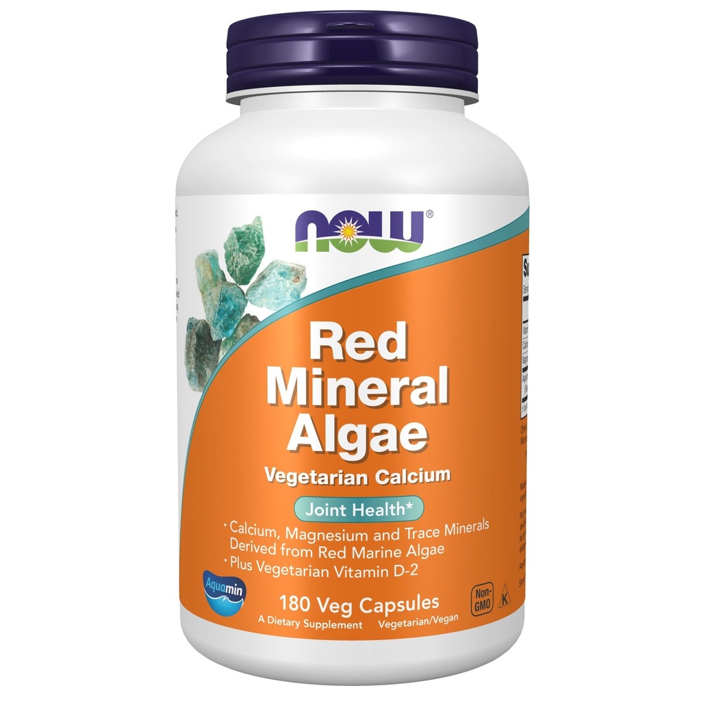 MAINTENANT Compléments alimentaires, Algae Minérale Rouge Plus Vitamine D-2, Hygiène articulaire*, 180 Capsules de Veg