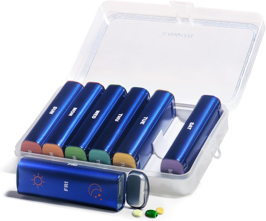 Metall Weekly Pill Organizer 2 Mal am Tag, Aluminiumlegierung Portable Travel Pille Box 7 Tag, AM PM zweimal täglich Pille Fall für Vitamin, Medizin, Supplement, Fischöl