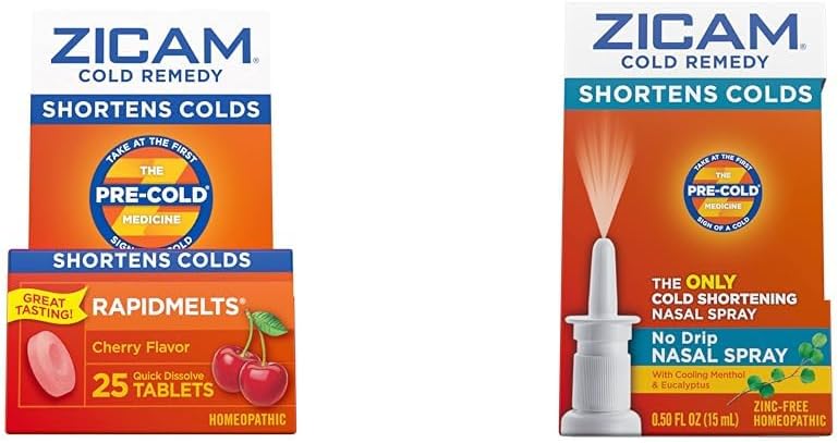 Zicam Cold Remedy, Cherry Rapidmelts (25 comtes) et No-Drip Nasal Spray (0,5 once)