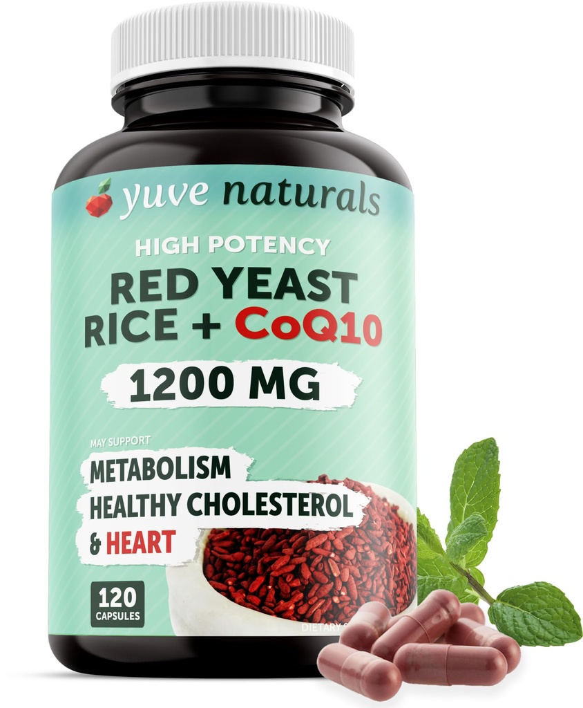 100% Natürliche Rote Hefe Reis 1200 mg mit CoQ10 100 mg, 2 in 1, Pflege gesunde Cholesterol Levels - 120 Veggie Kapseln