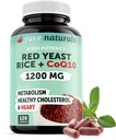 100% Natürliche Rote Hefe Reis 1200 mg mit CoQ10 100 mg, 2 in 1, Pflege gesunde Cholesterol Levels - 120 Veggie Kapseln