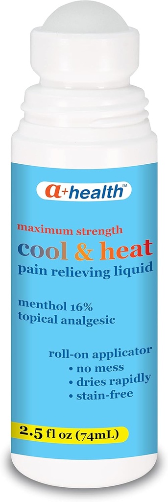 A+Santé Cool & Heat Pain soulageant liquide, menthol 16%, force maximale, rouler, fabriqué aux États-Unis, 2,5 fl onces (CoolHeat)