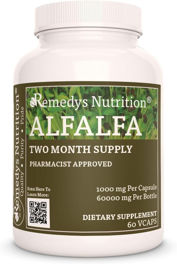 Remedy Ernährung Alfalfa - 1.000 mg, 60 Vegan Kapseln pflanzliche Nahrungsergänzung - Zwei Monate Versorgung