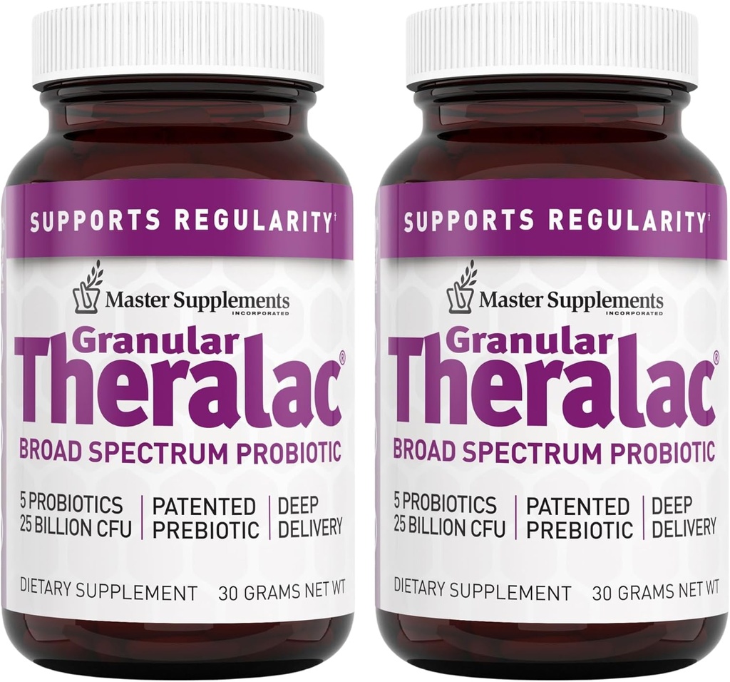 Master Supplements Granular Theralac - 1.05 Unze, Paket von 2 - Multi-Strain Probiotic Pulver für Optimal Gut Gesundheit - Groß für Kinder - Vegan, Glutenfrei - 80 Gesamt Servierungen