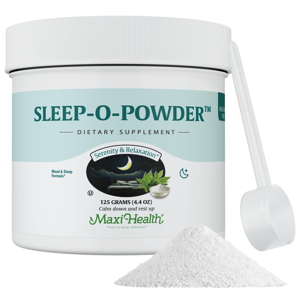 Maxi Health - Schlafpulver mit Magnesium, Inositol & L-Tryptophan - Zero Melatonin Non Habit Forming Sleep Aid - Easy Drink Mix, Relaxing Sleep Drink Supplement for Bedtime, 4.4 Oz Sleep-O-Powder