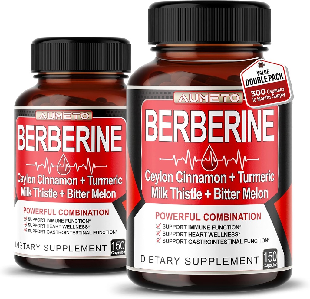 Berberine-Ergänzung - Verbessert mit Ceylon Cinnamon, Turmeric, Milk Thistle, Bitter Melon für Verdauung, Immunität & Weight Managament Support (150 Count (Pack von 2))