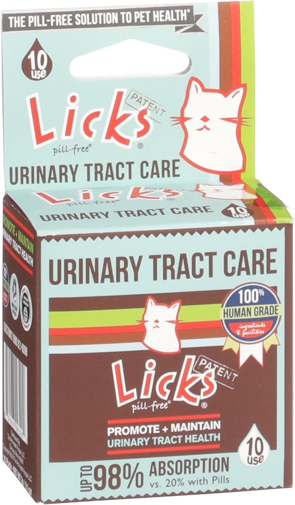 Licks Pill-Free Cat Urinary Tract Care - Cat UTI Care and Prevention Gel Packets - Urinary Tract Infection Supplement für Katzen - Omega 3 Fish Oil und L-Lysine Supplement - Gel Packets - 10 Use