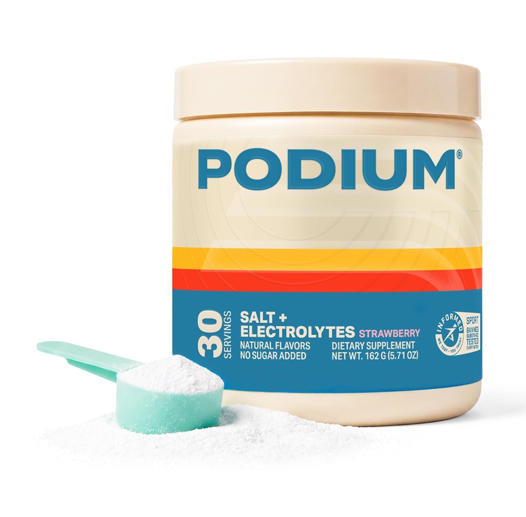 Podium Nutrition Training Salz + Elektrolyte Pulver, Erdbeere, Post Workout Hydration & Muskel-Recovery-Unterstützung, Elektrolyt-Getränk, Magnesium, Kalium, Calcium & Natriumsalze, 30 Portionen