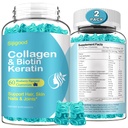 Gommies de biotine avec collagène, kératine, acide hyaluronique, vitamine pour la peau, croissance des cheveux, ongles, femmes Hommes Adultes Enfants - Blueberry Aromatisés, 120 Gommies