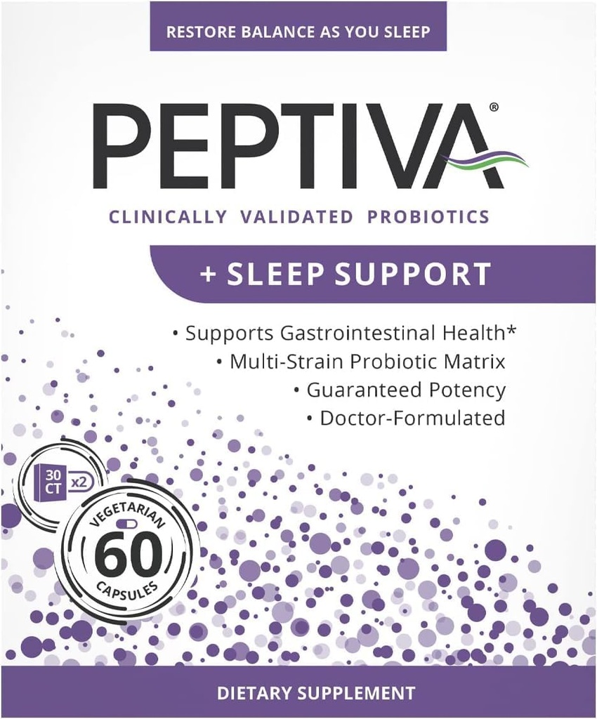 Peptiva 26 Billion CFU Probiotic und Sleep Support - Klinisch validiert Multi-Strain Probiotic - Lactobacillus und Bifidobacterium, Melatonin - 60 Count