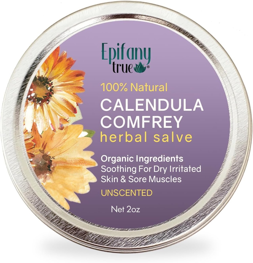 All-Purpose Calendula & Comfrey Kräutersalz 2oz, Duftfrei, Natürliche Kräuter Salbe, trockene Haut beruhigende Balsam, Itch Relief, Bio Zutaten