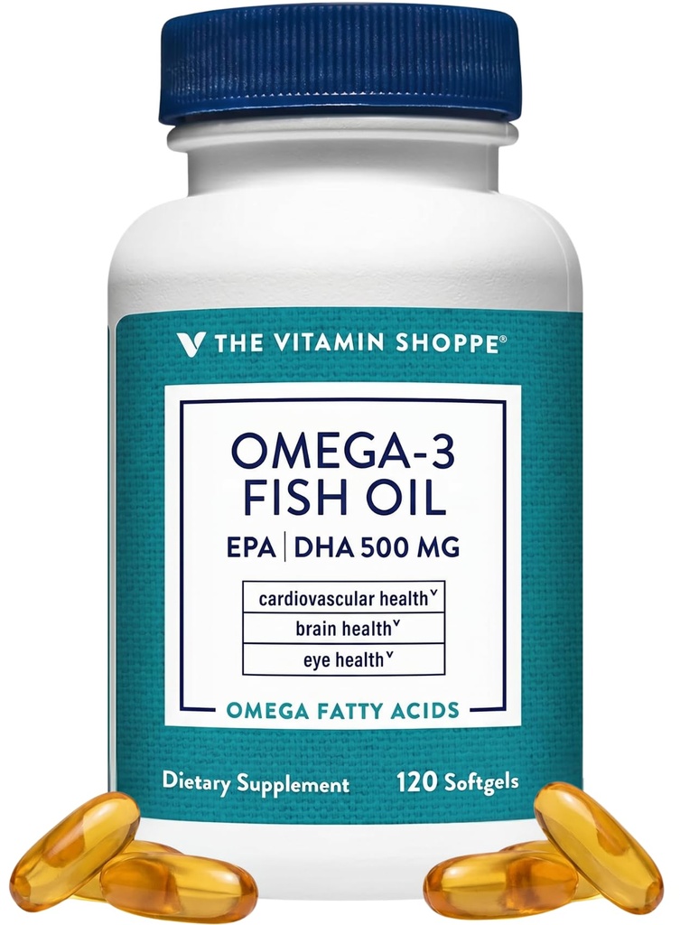 Der Vitamin Shoppe Omega 3 Fischöl 1000mg, EPA 300mg & DHA 200mg, Reinheit versichert, Molecularly Distilled to Support Cardiovascular, Joint and Brain Health (120 Softgels)