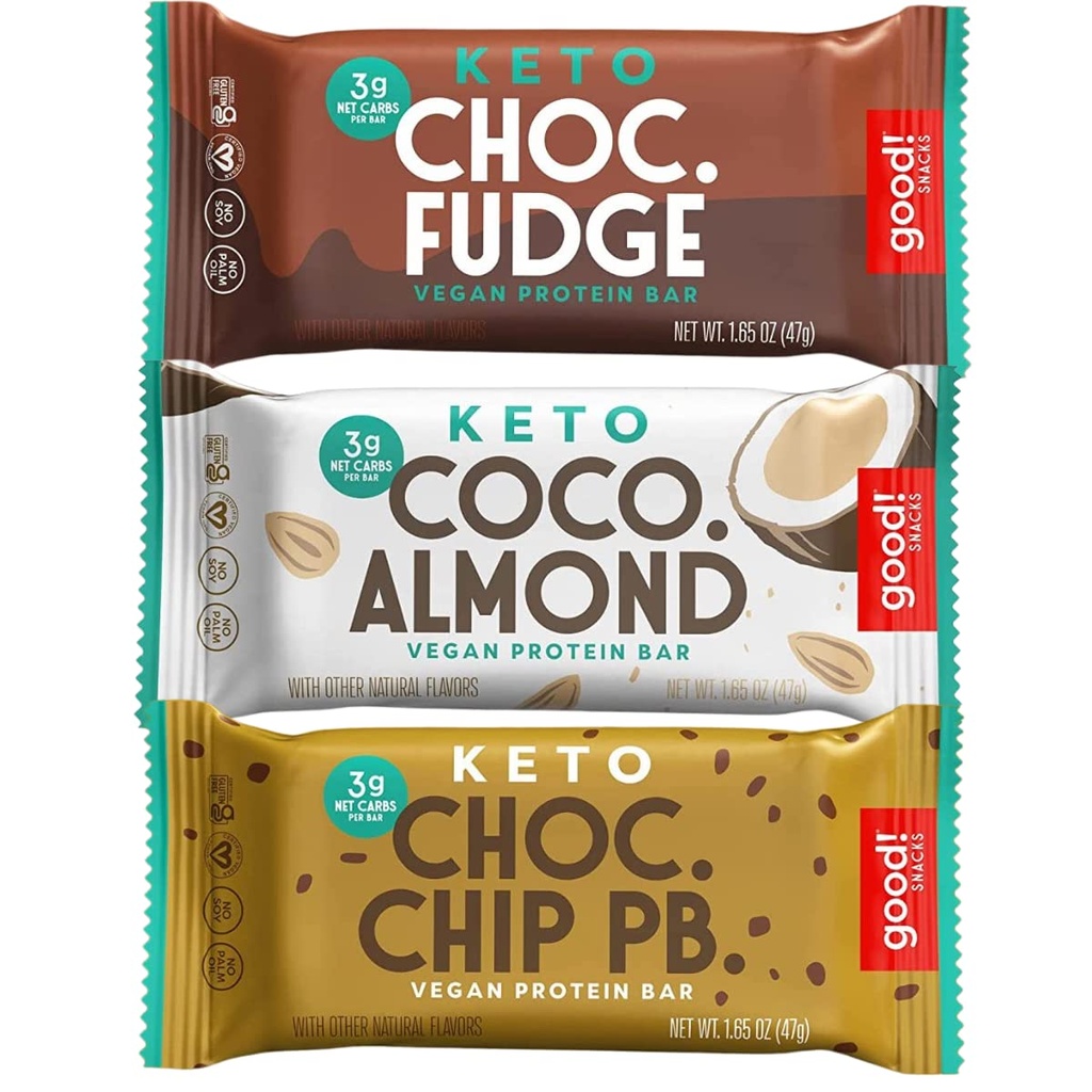 Gut! Snacks Keto Variety Pack Protein Bar, Vegan, Soja & Glutenfrei, Low Sugar Meal Ersatz, 10g High Protein, Natural Healthy Snack, Für Sportler & Active Lifestyles, 3g Net Carbs,12 Bars