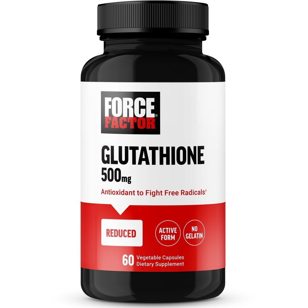 FORCE FACTOR Glutathion-Ergänzung, Antioxidans-Ergänzung mit reduziertem Glutathion 500mg für hohe Absorption und Effizienz, aktive Form, Vegan, Non-GMO, 60 Gemüsekapseln