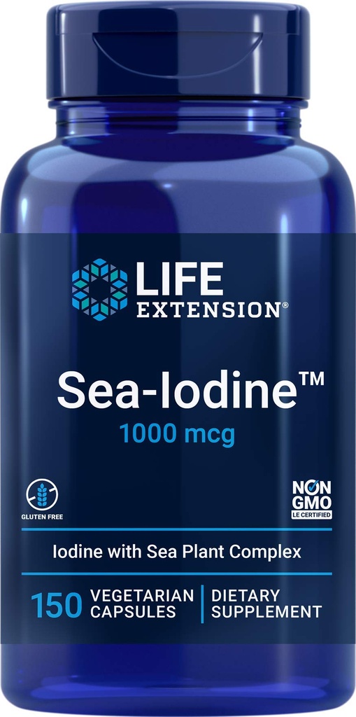 Prolongation de la durée de vie Capsules Sea-Iodine, 1000 mcg, 150 Veg Caps, Supplément d'iode naturel de Kelp et Bladderwack