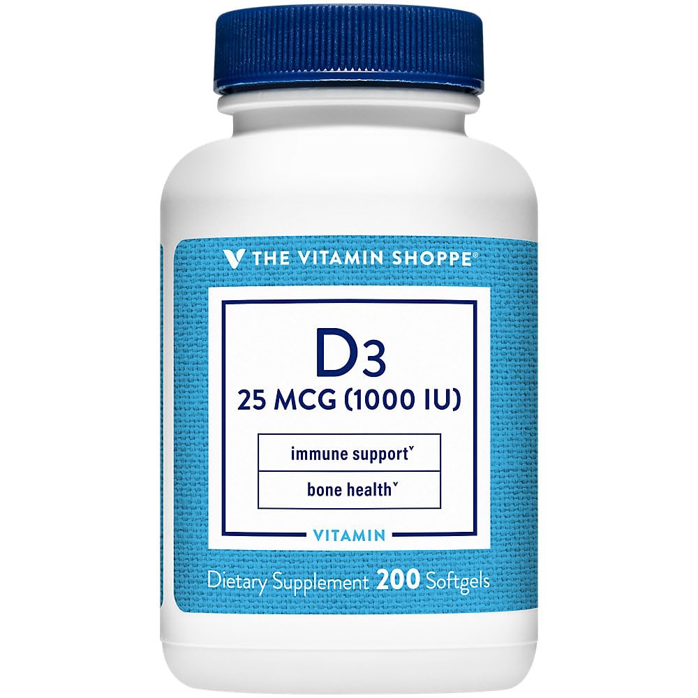 Das Vitamin Shoppe Vitamin D3 1000IU Softgel, unterstützt Knochen- und Immungesundheit, Hilfsmittel im zellulären Wachstum und Kalziumabsorption, Glutenfrei und einmal täglich Formel (200 Softgel)