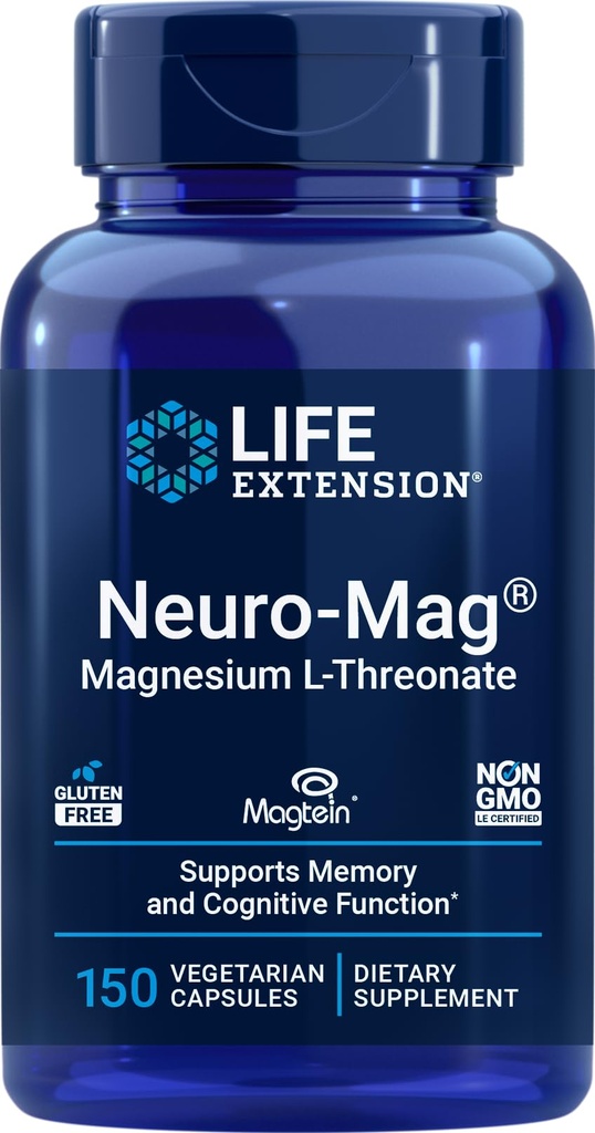 Life Extension Neuro-Mag Magnesium L-Threonate, 150 Vegetarische Kapseln, Magtein Ergänzung für Frauen und Männer