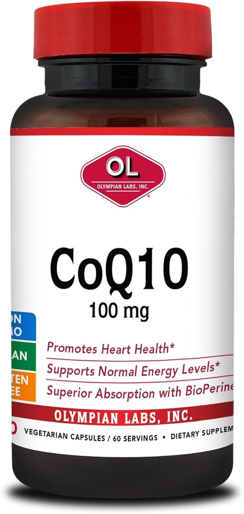 Olympian Labs CoQ10 100mg Formuliert mit Bioperine für größere Absorption, Unterstützung Herzgesundheit 60 Kapseln