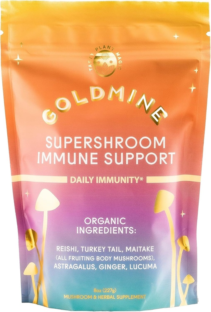 Goldmine Supershroom Functional Power Reishi Mushroom Supplement, Glutenfrei Leistungsstarkes Adaptogen Vegan Brain Supplement - Immunität Stützpulver (227Gramm (8oz), Pouch)