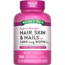 Nature vérité cheveux, peau et ongles vitamines $ 5000mcg $ 250 Softgels $ Comprend collagène, biotine et huile de coco $ Supplément sans OGM et sans gluten pour les femmes et les hommes