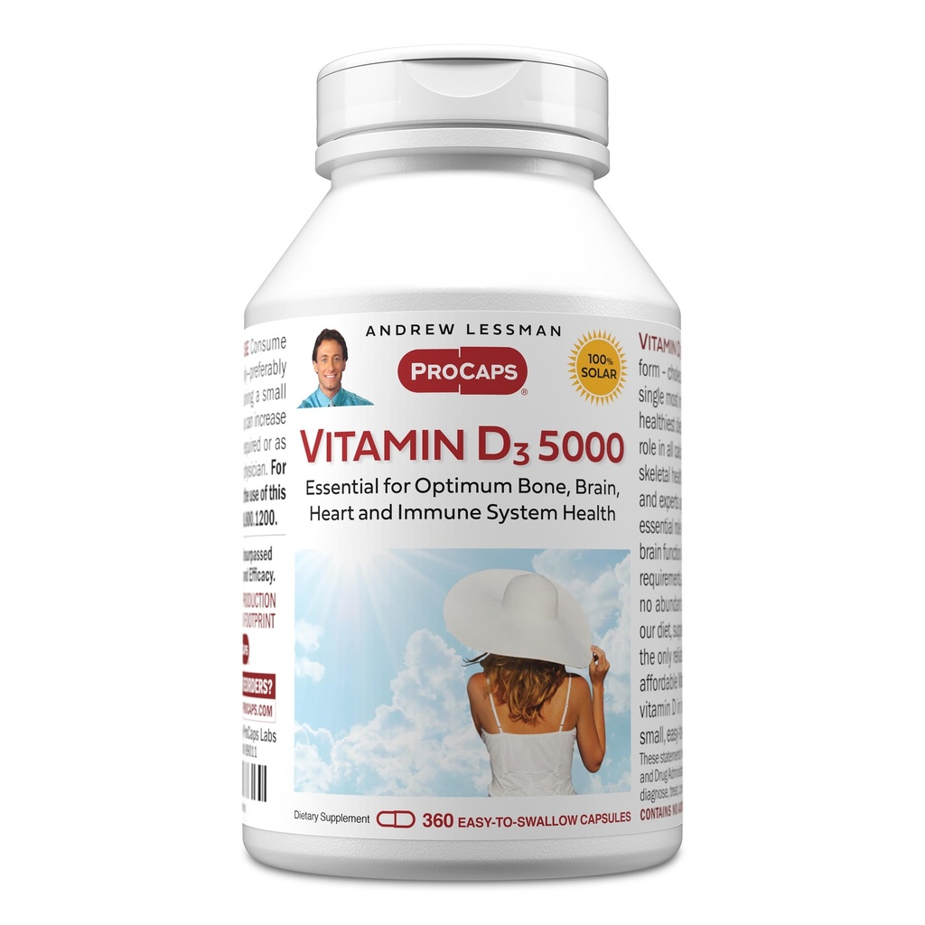 ANDREW LESSMAN Vitamin D3 5000 IU 360 Kapseln - Hohe Potenz, essentiell für Kalziumabsorption, unterstützt Knochengesundheit, Gesunde Muskelfunktion, Immunsystem, Mehr. Small Easy to Swallow Kapseln