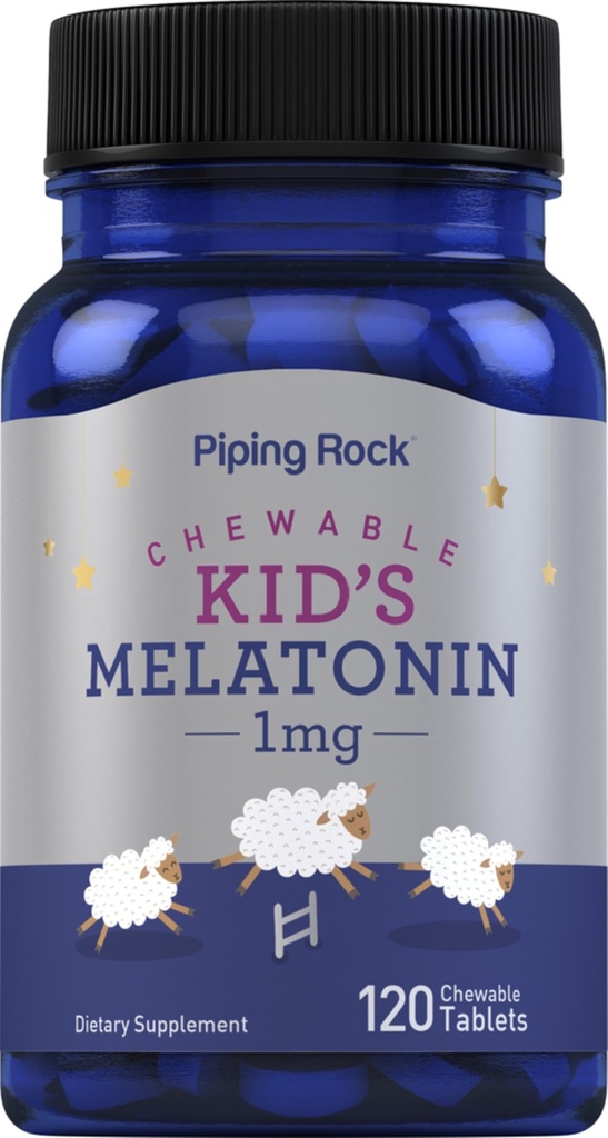 Piping Rock Kids Melatonin 1mg | 120 Chewable Tablets | Ergänzung für Kinder | Vegetarisch,Non-GMO, Glutenfrei