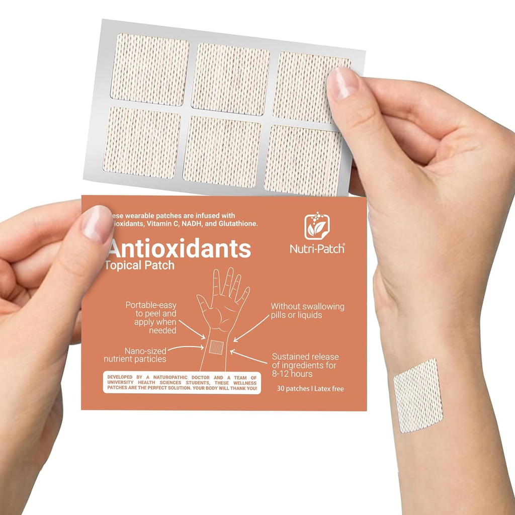 NUTRI-PATCH Antioxidants Topical Patch, Infused with Vitamin C, Glutathione, Coenzyme Q10, NAC, 30 Count
