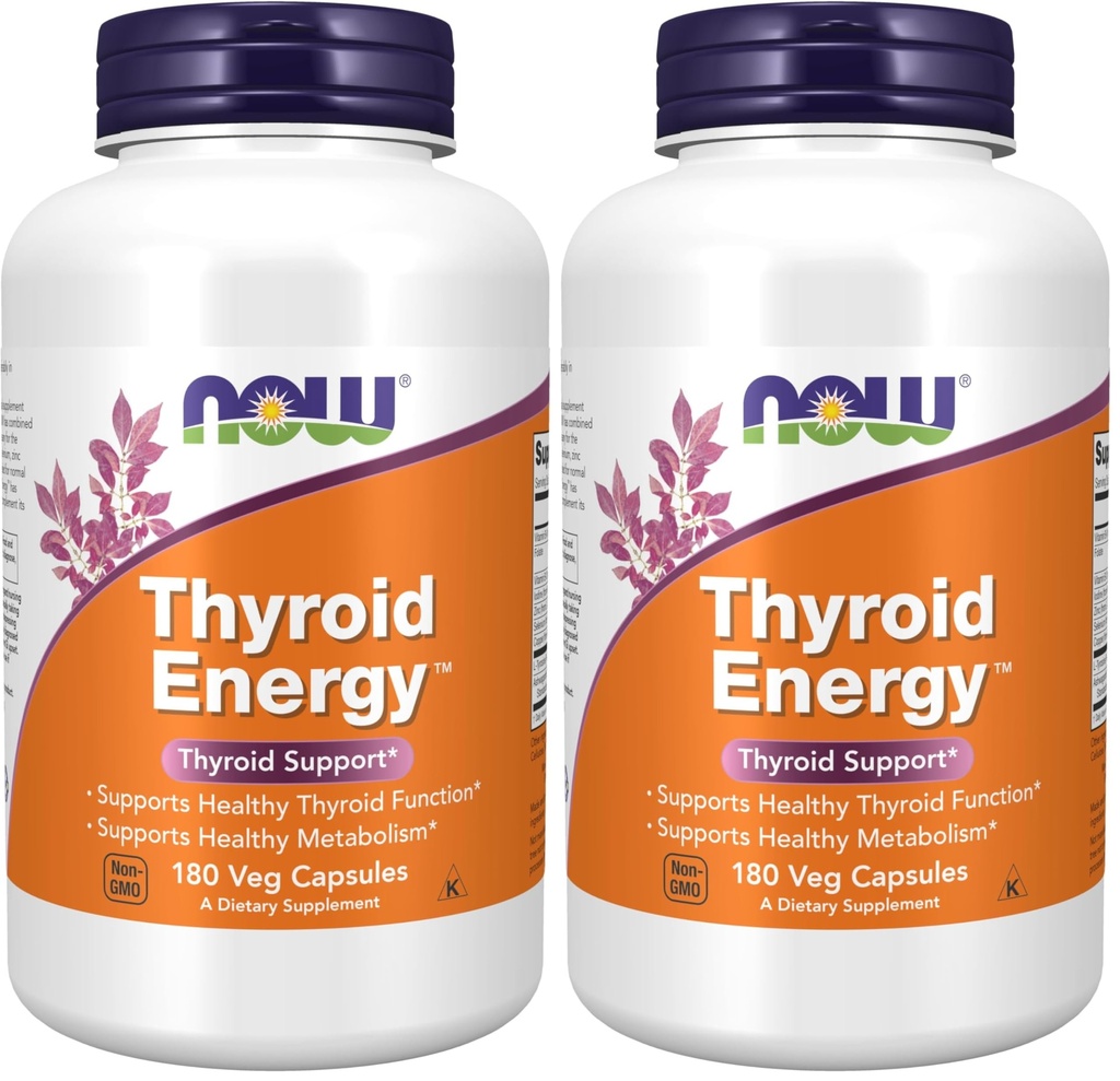 NOW Foods Supplements, Thyroid EnergyTM, Jod und Tyrosin Plus Selen, Zink und Kupfer, 180 Veg Kapseln (Paket von 2)