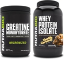 NutraBio Creatine Monohydrat, Unflavored, 500g und Whey Protein Isolate, Vanilla Caramel, Supplement Bundle - Muskelenergie, Lean Muskelwachstum, Erholung und Stärke