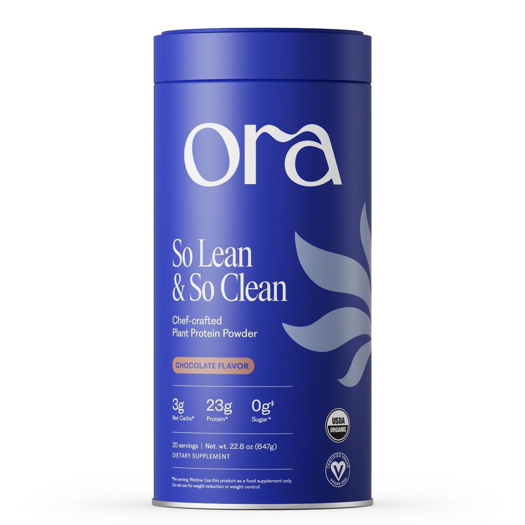 Ora Organic Vegan Protein Powder - 23g Pflanzenprotein für Damen und Herren - Schokolade Geschmack 20 Servierungen, Bloat-frei, Glutenfrei, Non-GMO, Keine künstlichen Süßungsmittel