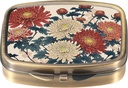 Boîte à pilules Dynippy avec miroir Retro Pocket 2 Compartiment Médicament Cas de pilule vitaminique Organisateur pour la chasse à la poche et les voyages (rétro- Chrysanthèmes traditionnels)