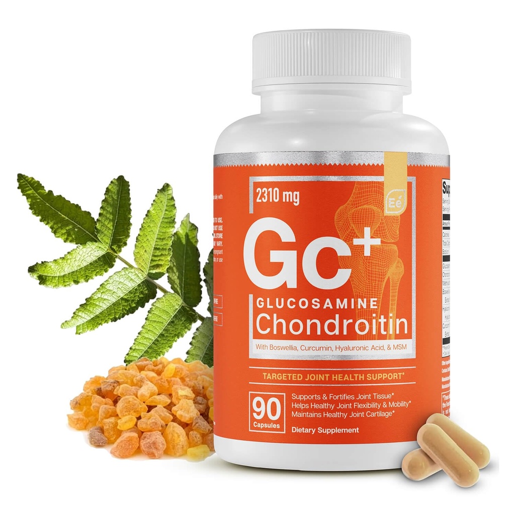 Wesentliche Elemente Glucosamin Chondroitin MSM Boswellia Serrata Hyaluronsäure Supplement Gemeinsame Unterstützung Antioxidans Ergänzung für Flexibilität - 90 Kapseln