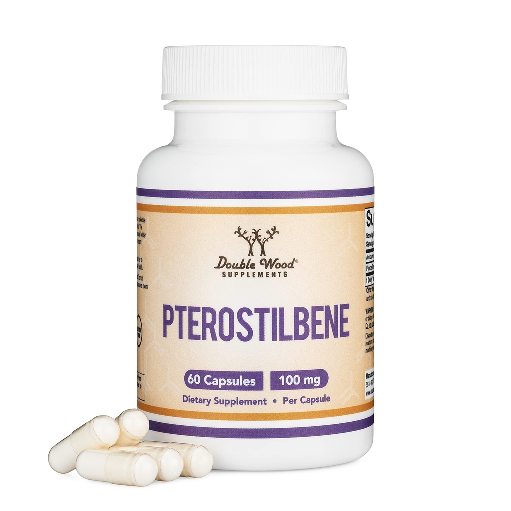Pterostilben Ergänzung 100mg Kapseln (Dritte Partei getestet) 60 Kapseln, Superior zu Resveratrol, Antioxidans für Langlebigkeit Unterstützung (Non-GMO, Glutenfrei) von Double Wood
