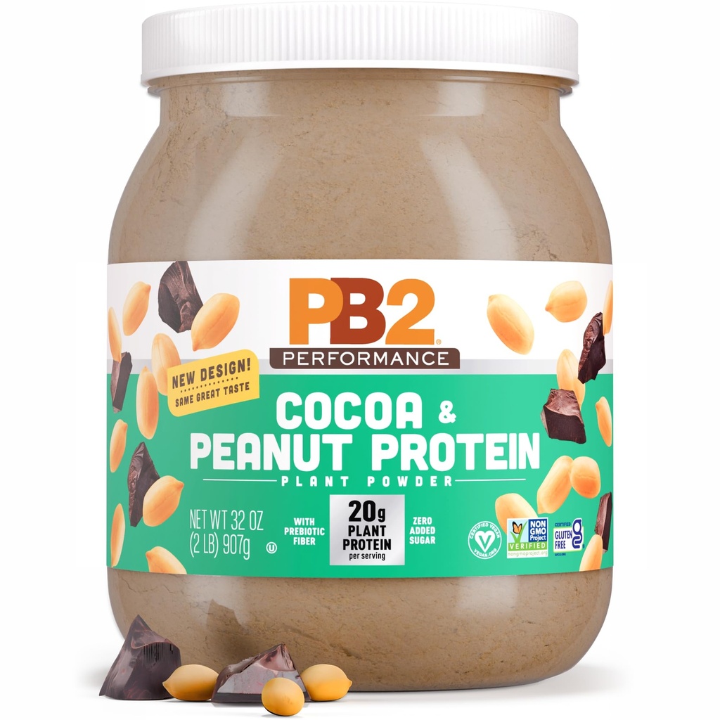 PB2 Performance Peanut Plant Based Vegan Protein Powder | 20g Complete Protein, No Added Sugar, Prebiotic Fiber | Dairy Free, Certified Vegan, Non-GMO und Gluten Free [Peanut mit Dutch Cocoa, 2lb]