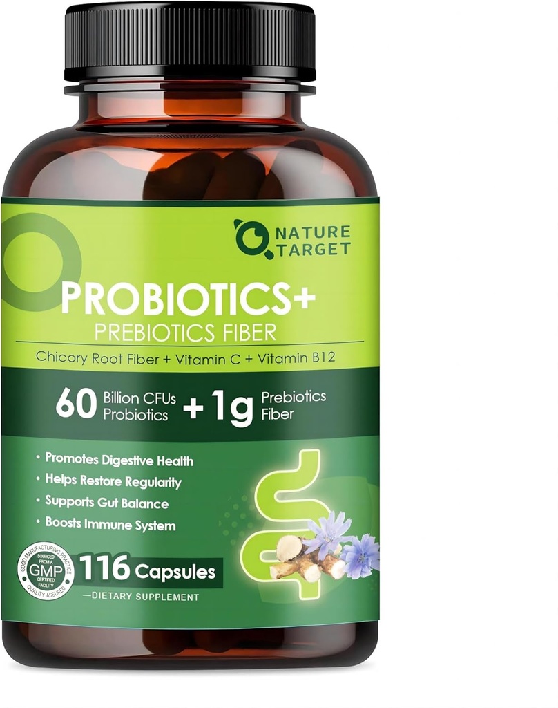 Probiotics for Women Digestive Health with Prebiotic Fiber Supplement with 60 Billion Probiotic for Regularity & Gut Cleanse - Unterstützt Okkasso - 116 Veggie Capsules