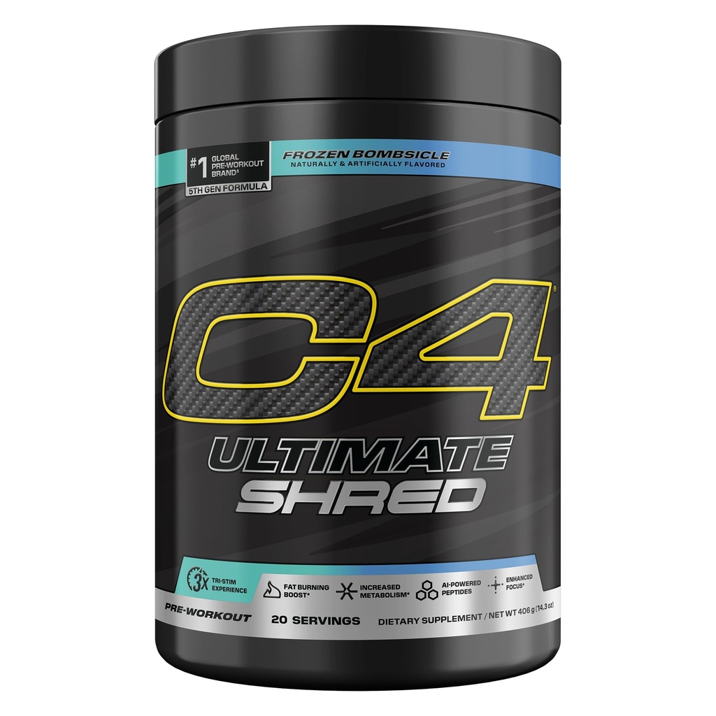 Cellucor C4 Ultimate Shred pré-entraînement poudre, supplément de métabolisme avec Cayenne Extract+300mg Caféine+TeaCrine+Dynamine - Bombes congelées, 20 portions